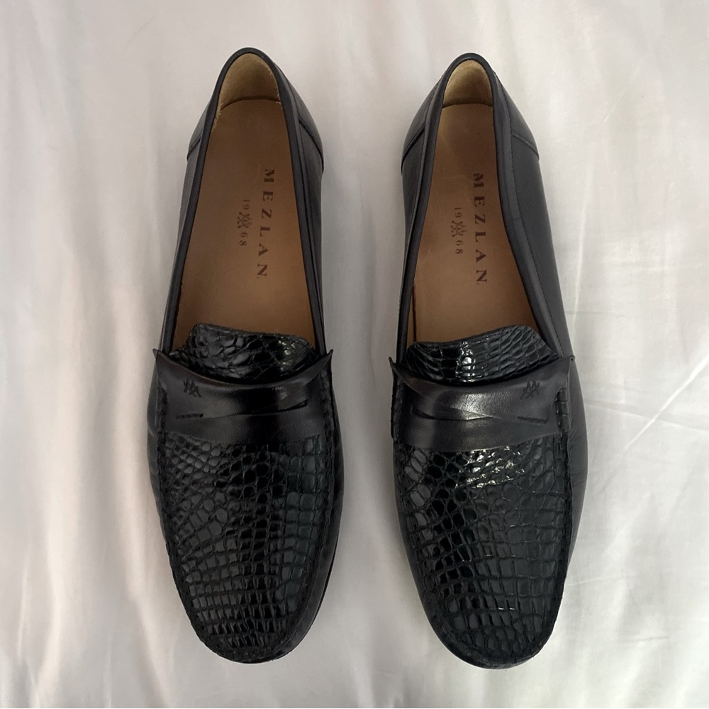 Mezlan Genuine Crocodile Black Leather Loafers Mens Dress Shoe Luxury - Picture 2 of 15